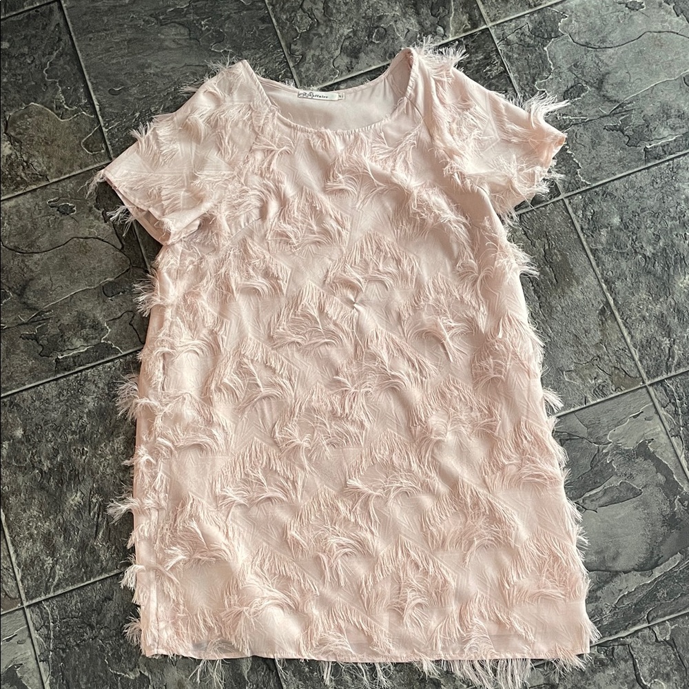 LAFFAIRE Fringe Textured Soft Pink ShortSleeve Dress Coquette Fairy Avant Garde